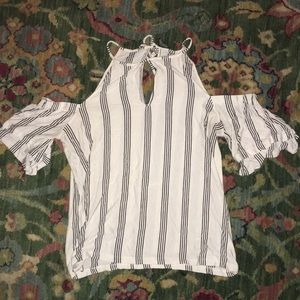 Black and white striped cold shoulder top